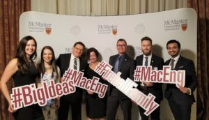 Photo of Crozier staff at McMaster event., Madeleine Fergson, P.Eng., Chris Crozier, P.Eng. (Founder and President), Lisa Crozier, Nick Mocan, M.Sc. (President), P.Eng., Stephen Hamelin, P.Eng., Ashish Shukla, P.Eng.